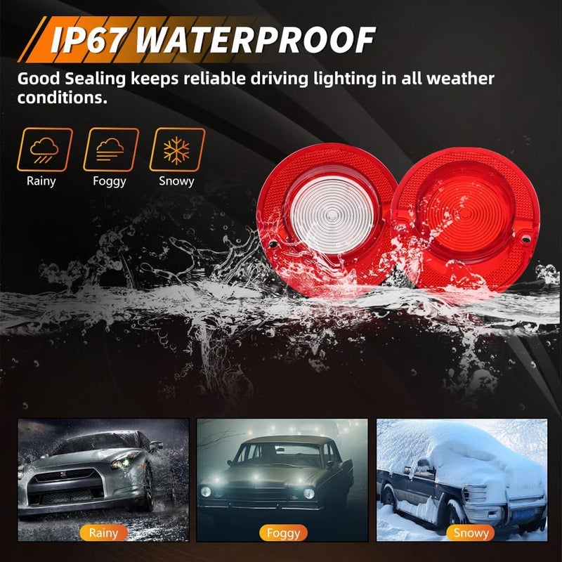 MOTRUM Tail Light Lens Compatible with Chevy Impala 1964, [DOT] [IP67 Waterproof] Tail Lamp Lens (Left + Right), Replace OEM #MO-3237, 6 PCS, Red Lens - Image 3